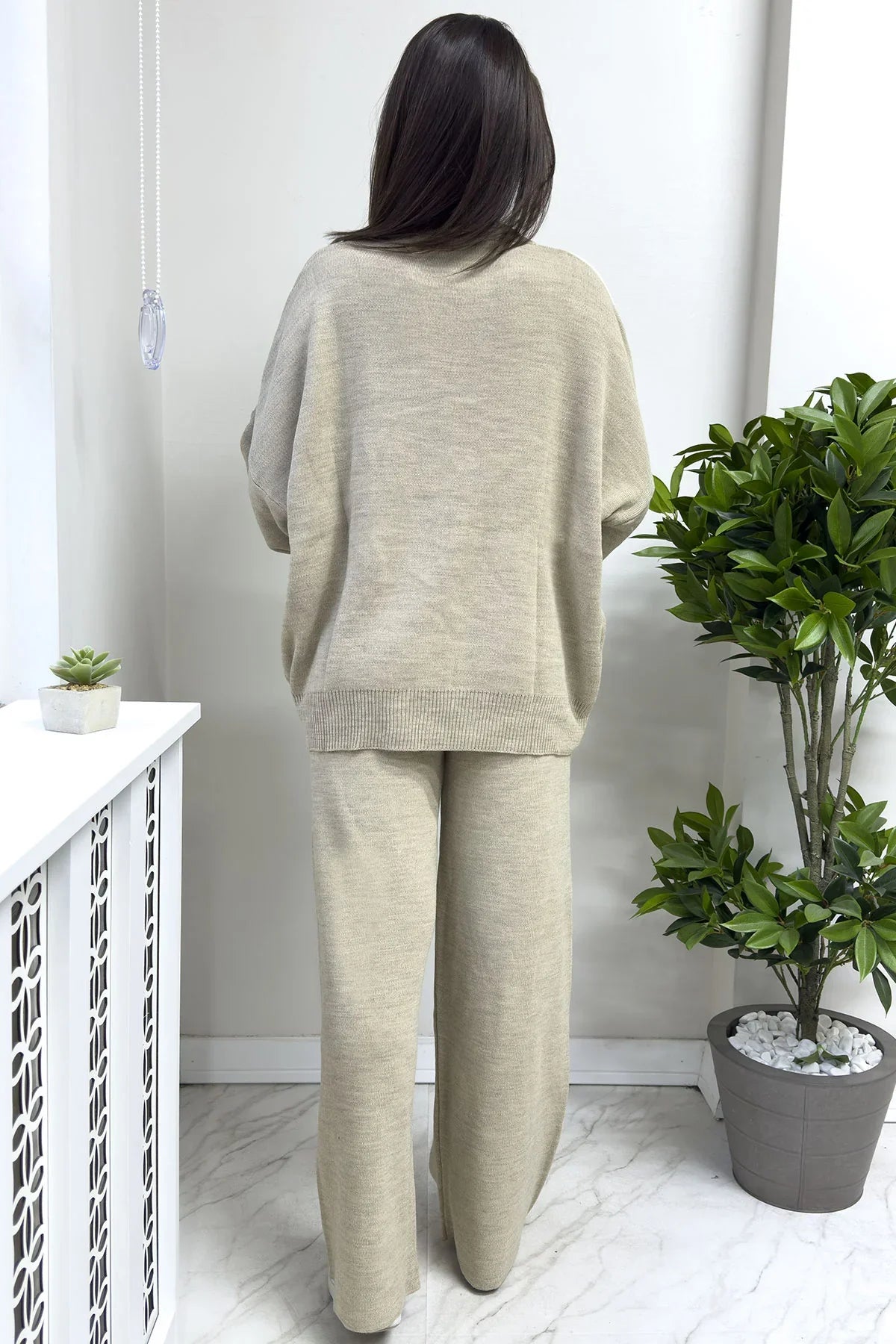 Women's Khaki White Knitwear Two-Piece Set