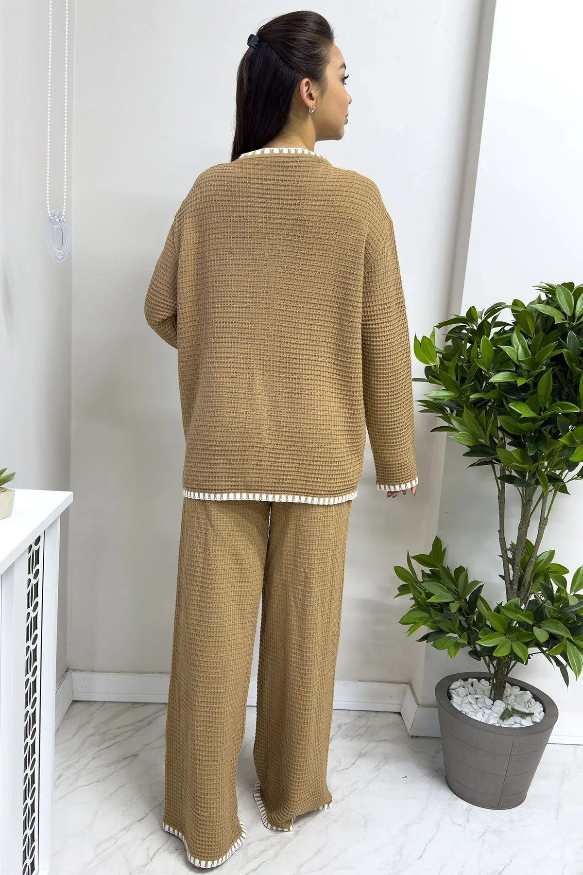 Women's Kroşetalı Tabi Knitwear Pants Cardigan Set