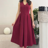 Burgundy V-Neck Midi Dress