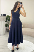 Navy Blue V-Neck Midi Dress
