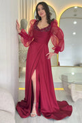 Burgundy Satin Evening Dress