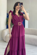 Purple  Sleeveless Midi Dress