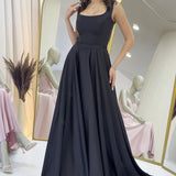 فستان سهرة أسود طويل من الساتان