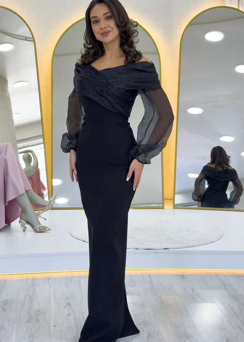 Schwarzes Maxi-Abendkleid aus Tüll