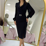 Schwarzes Midi-Bleistiftkleid