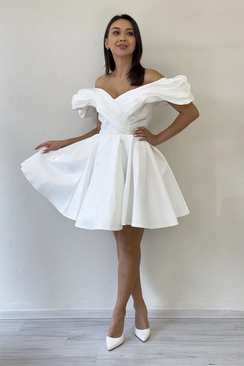 White Off-Shoulder Mini Evening Dress