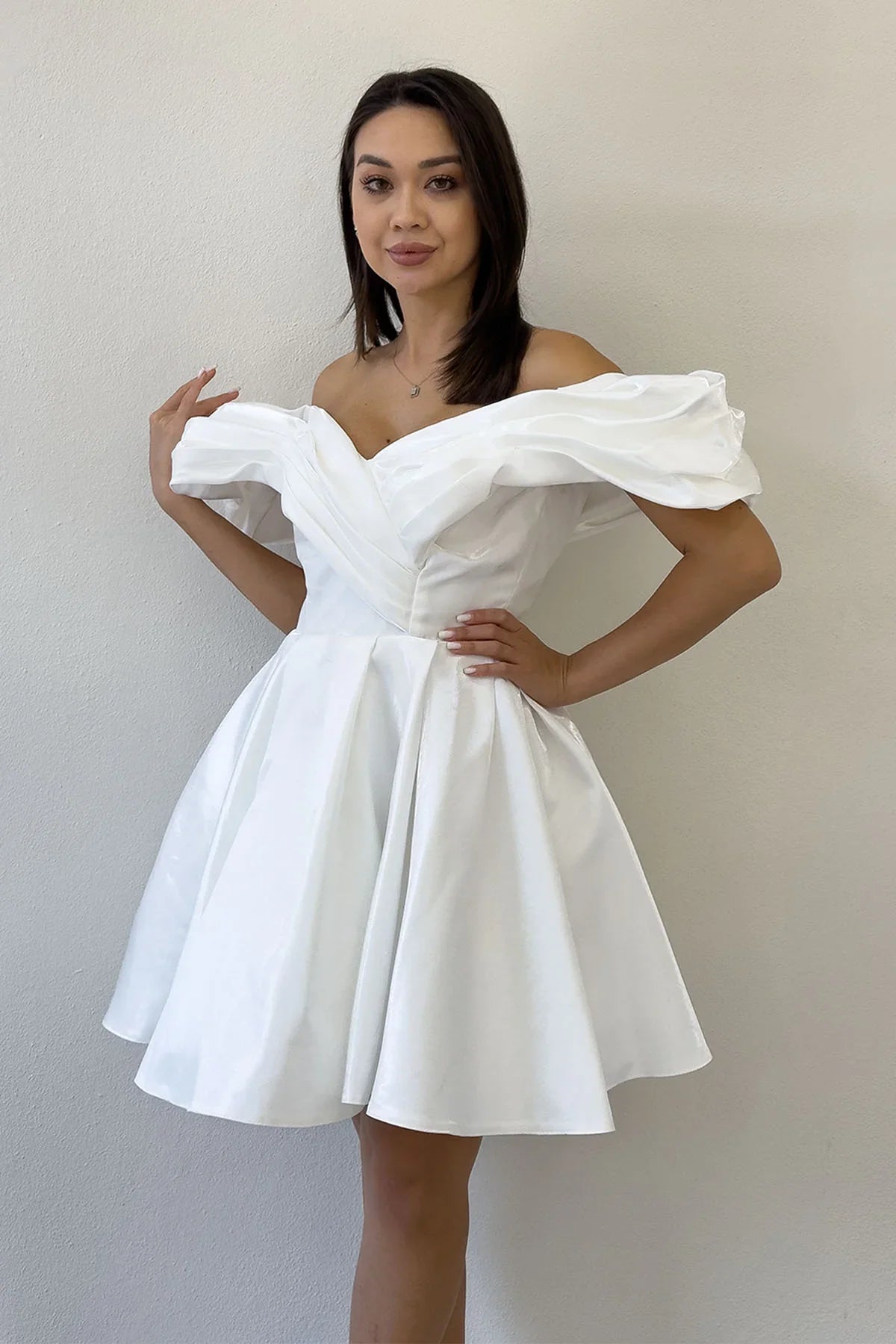 White Off-Shoulder Mini Evening Dress