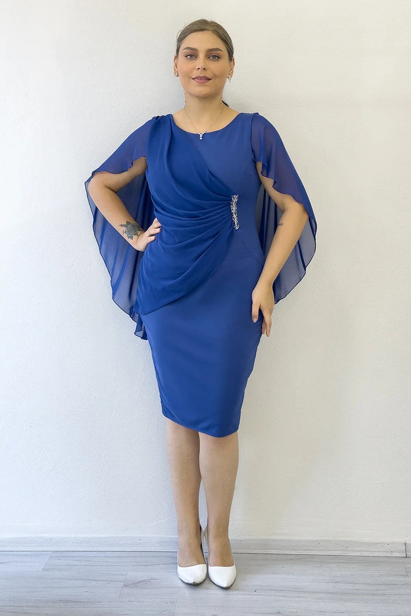 Women's Saxe Plus Size Midi Chiffon Pelerinli Evening Gown