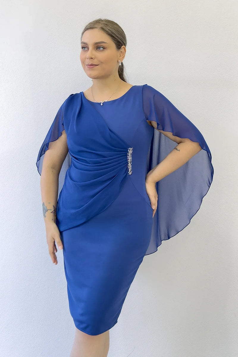 Women's Saxe Plus Size Midi Chiffon Pelerinli Evening Gown