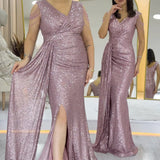 فستان سهرة ماكسي مزين بالترتر باللون الوردي الفاتح