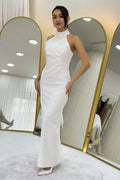 White Beaded Maxi Evening Dress