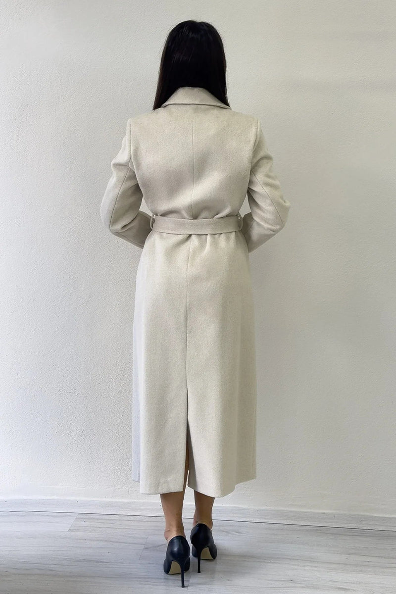 Women's Beige Lined Belted Wool Blend Coat