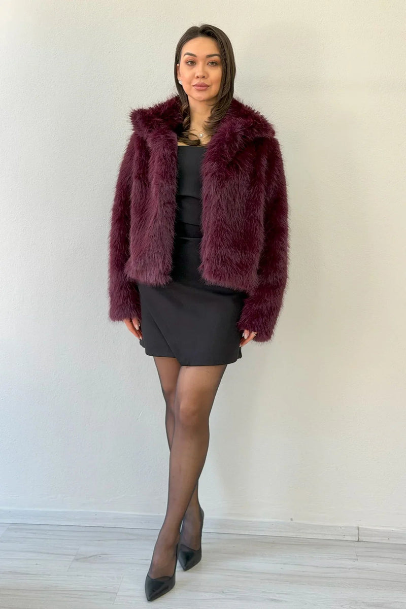 Women's Short Plum Faux Fur Jacket