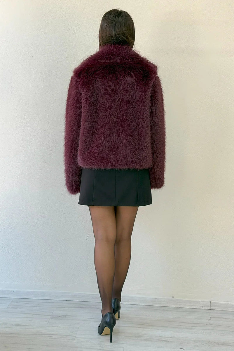 Women's Short Plum Faux Fur Jacket