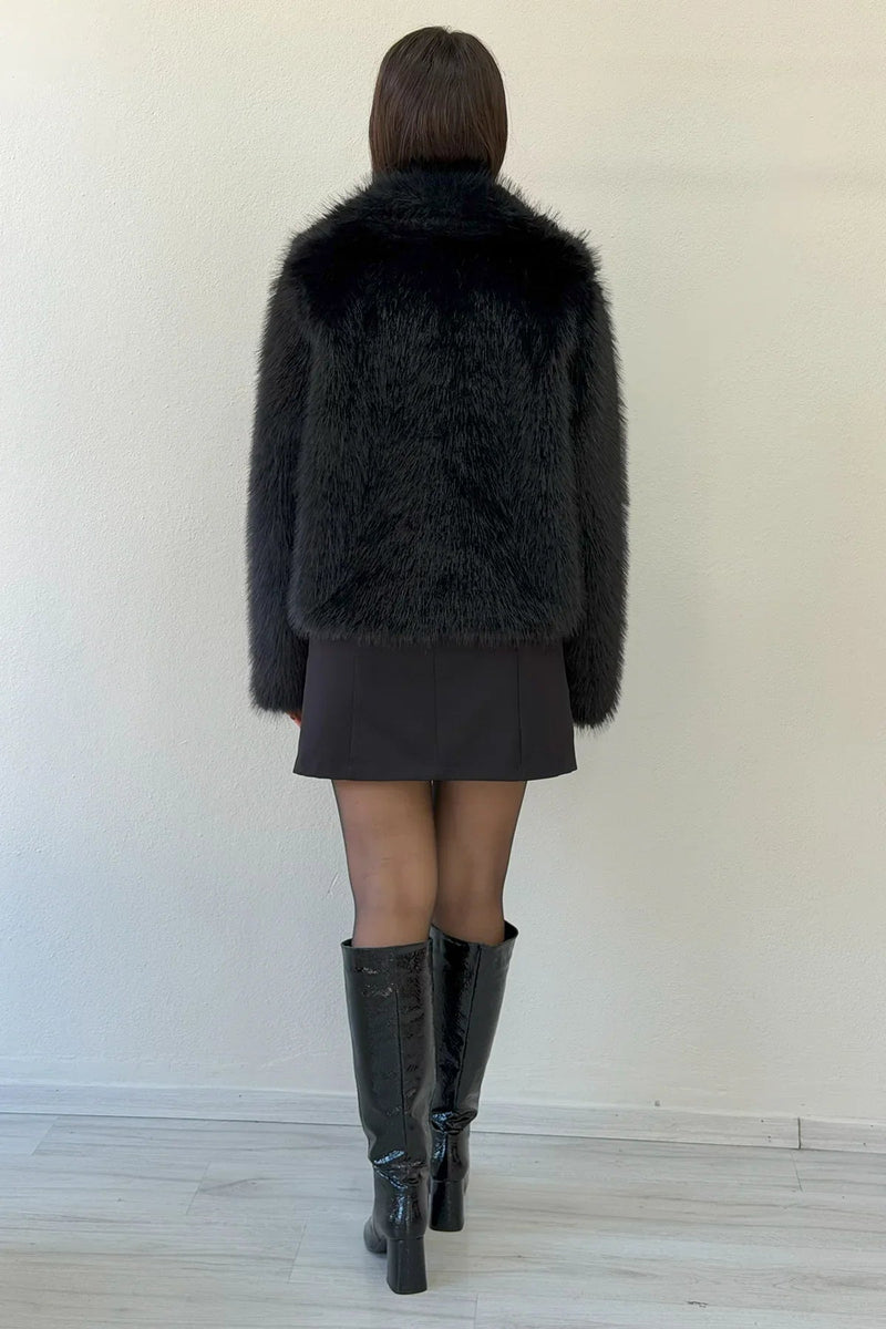 Women's Short Black Faux Fur Jacket