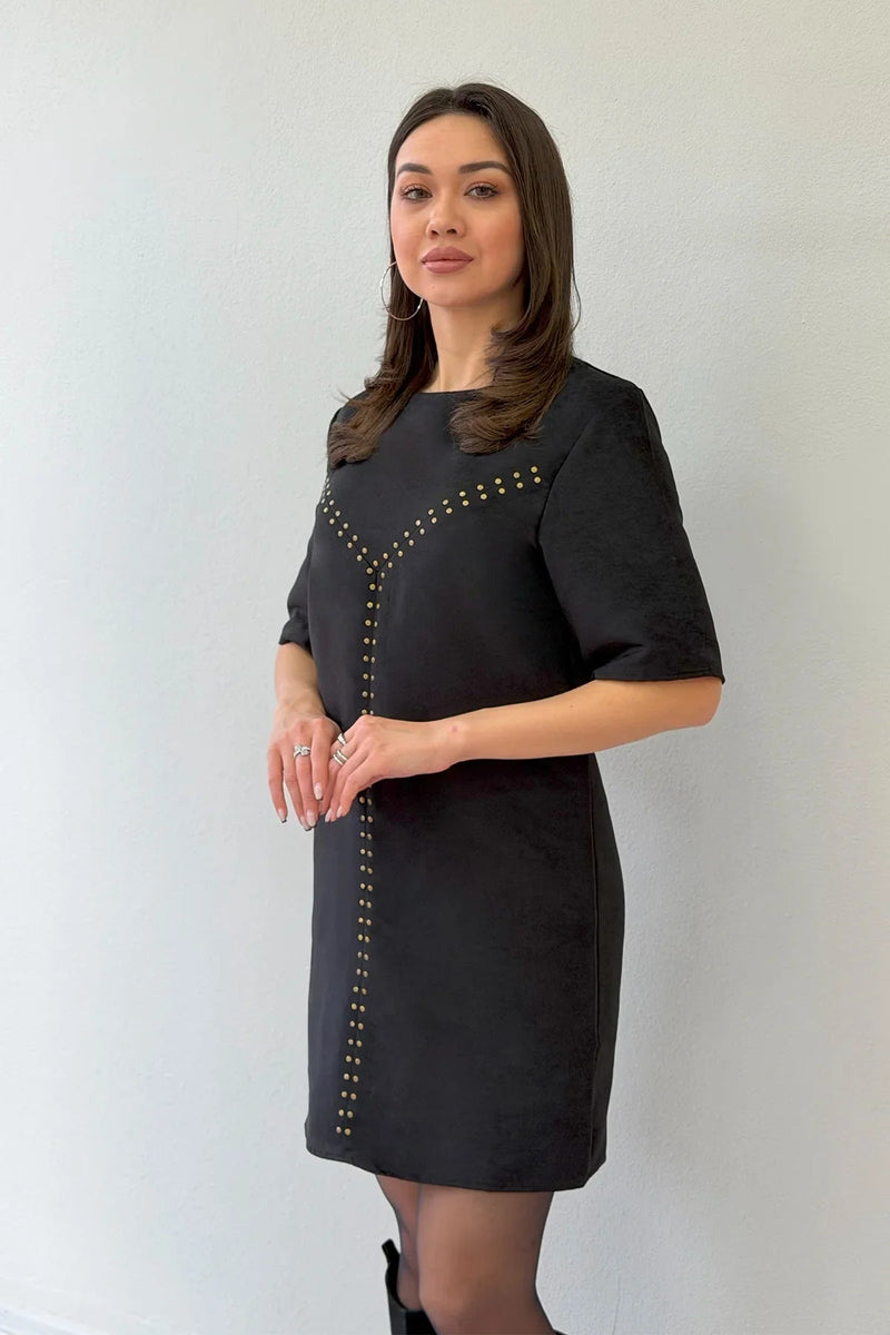 Women's Black Zımba Detail Suede Mini Dress