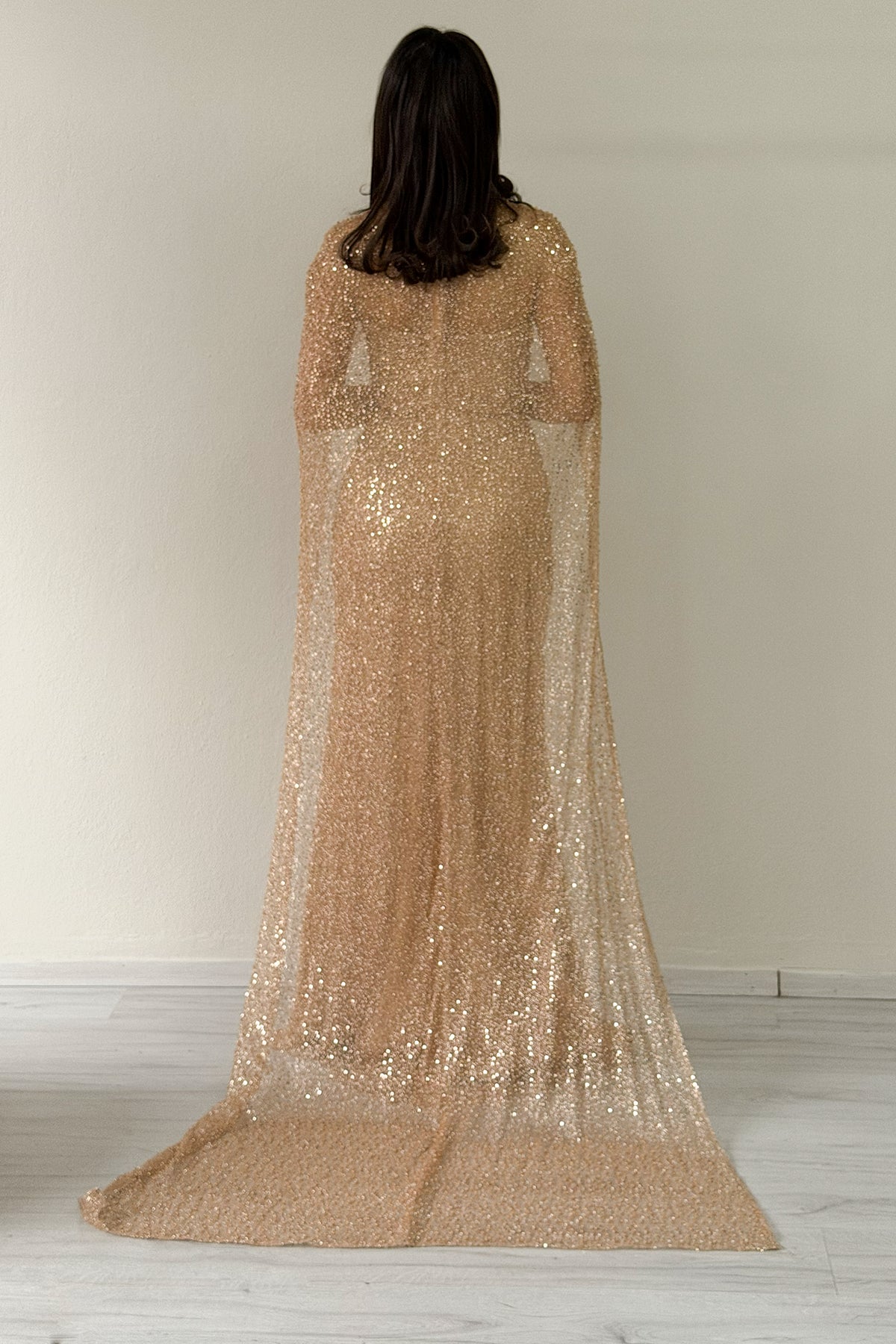 Women's Gold Strapless Cape Mermaid Evening Dress