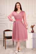Powder Pink Polka Dot Belted Tulle Plus Size Dress