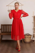 Red Polka Dot Belted Tulle Plus Size Dress