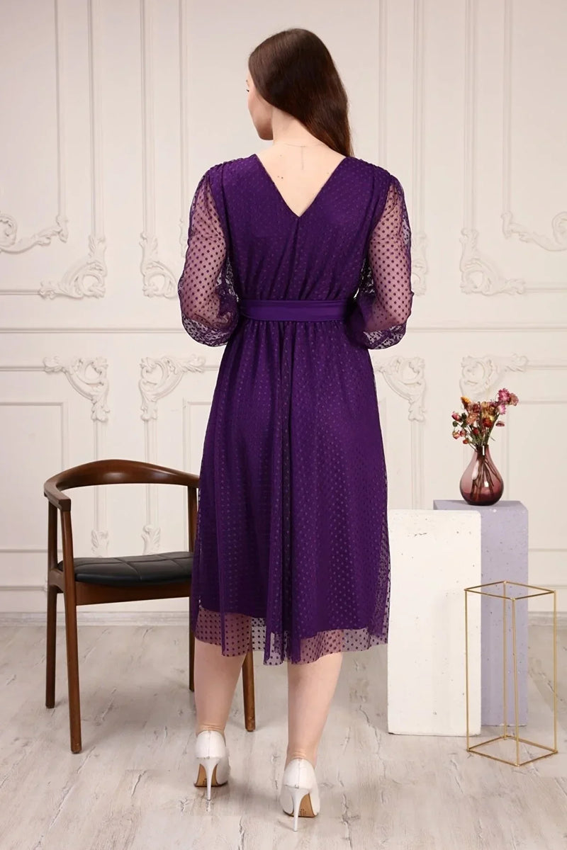 Purple Polka Dot Belted Tütü Plus Size Dress
