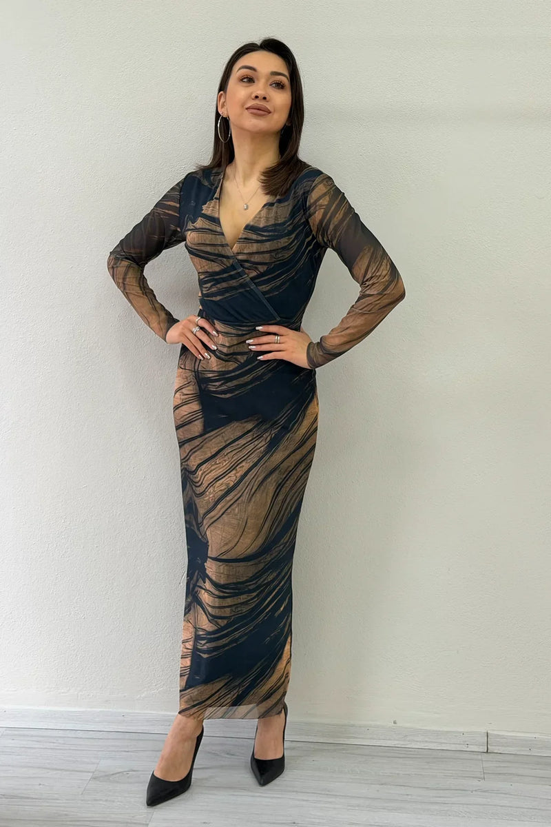 Women's Striped Tie-Dye Stretch Tulle Dress