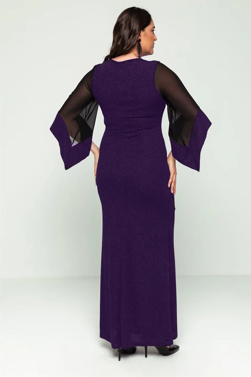 Women's Purple Plus Size Sleeveu Chiffon Glitter Evening Gown