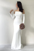 White Strapless Satin Fishtail Evening Dress