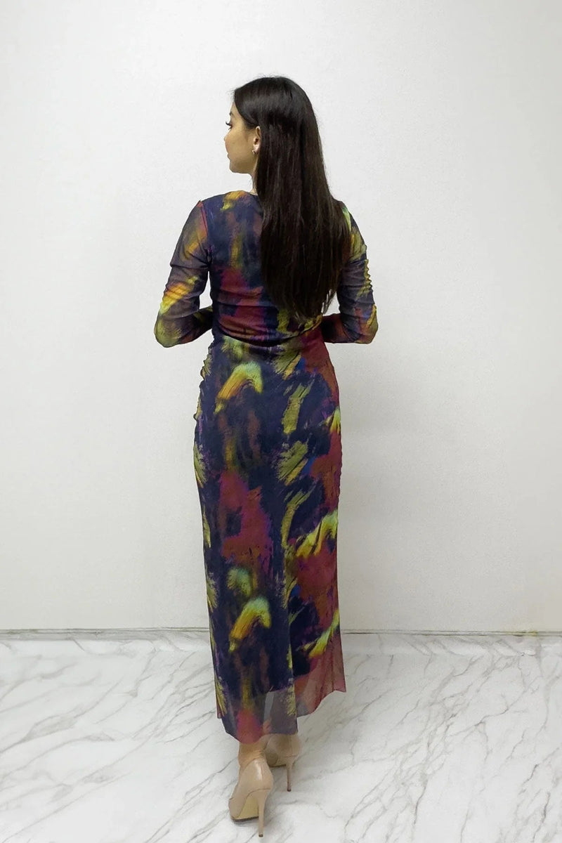 Women's Batik Bisiklet Neck Stretch Tulle Dress