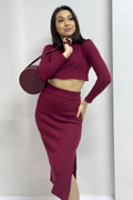 Burgundy Skirt Crop Two-Piece Set