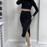 Black Skirt Crop Two-Piece Set