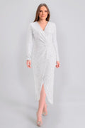 White Sequin Midi Lenght  Evening Dress