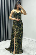 Leopar Stone Strap Maxi Abendkleid