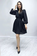 Black Balloon Sleeve Chiffon Dress