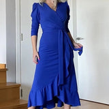 Saxe Blue Crepe Midi Dress