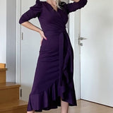 Purple Crepe Midi Dress