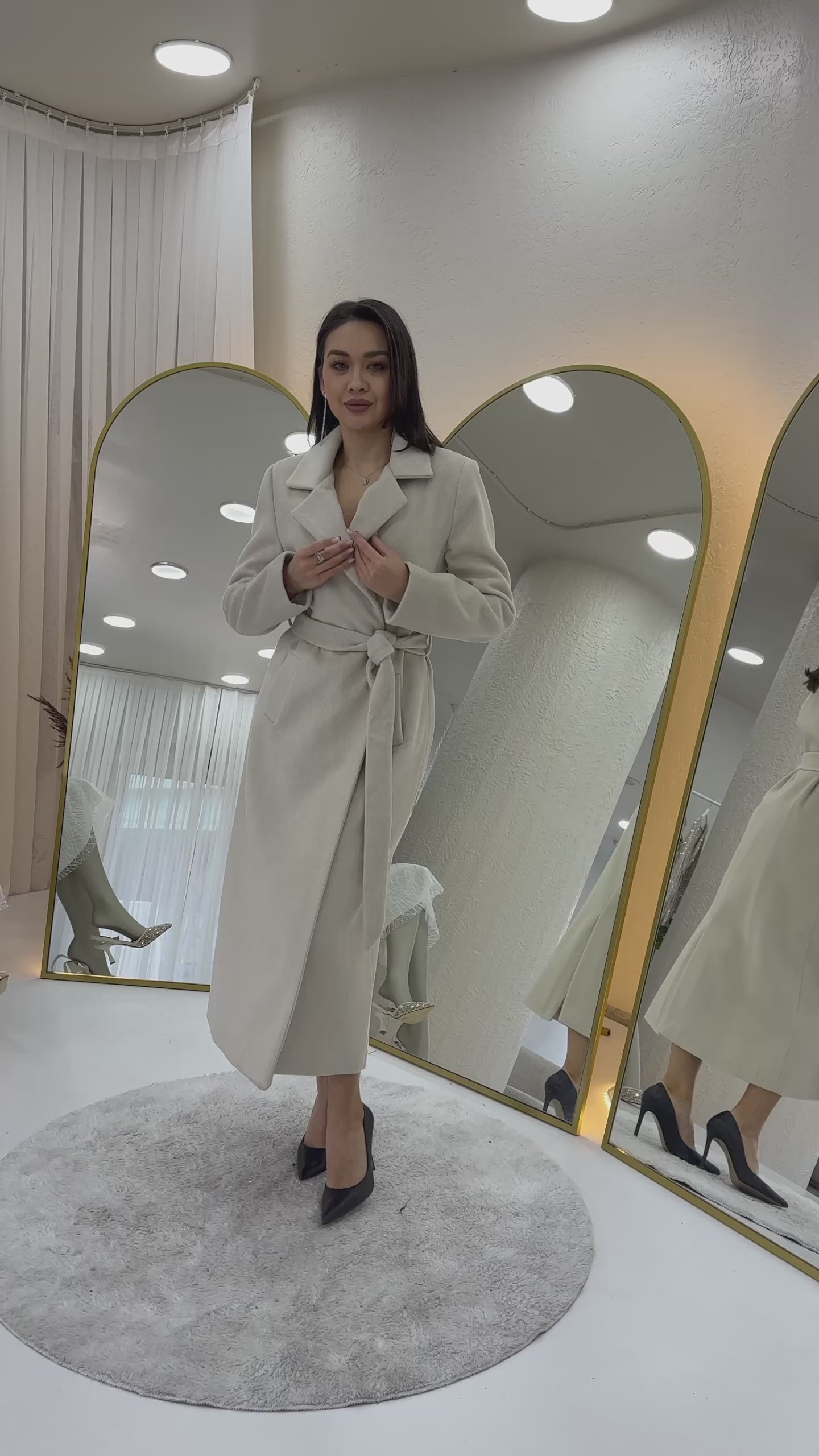 Women's Beige Lined Belted Wool Blend Coat