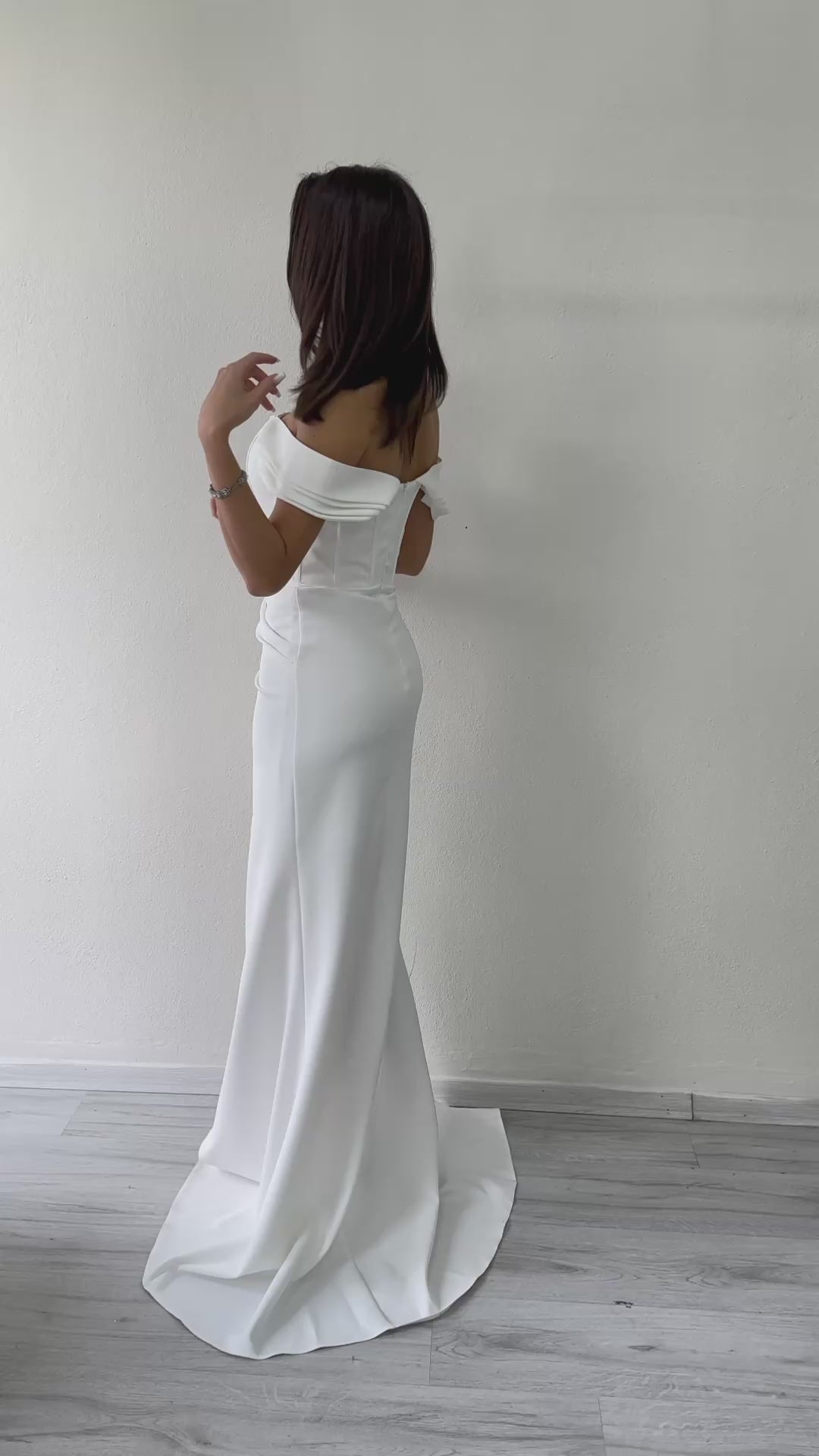 Women's White Off-Shoulder Corset Detail Drapedd Bridal Evening Gown