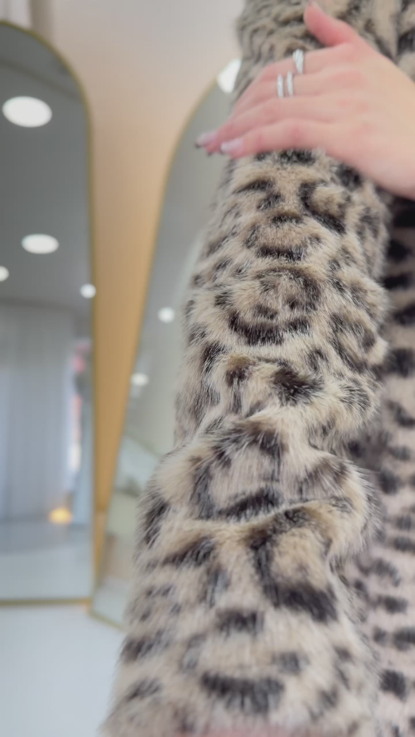 Women's Beige Leopard Print Snap Button Faux Fur