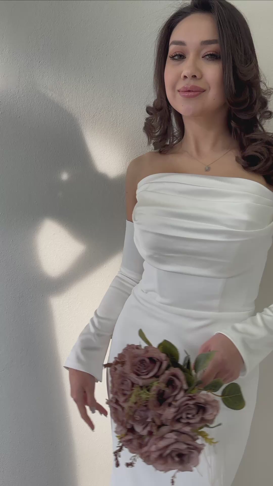 White Strapless Satin Fishtail Evening Dress