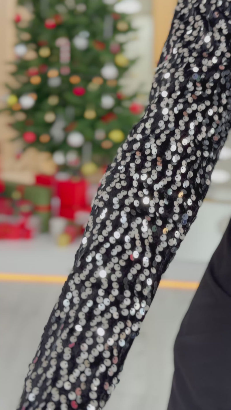 Women's Silver Sequin Wrap Neck Drapedd Midi Evening Gown