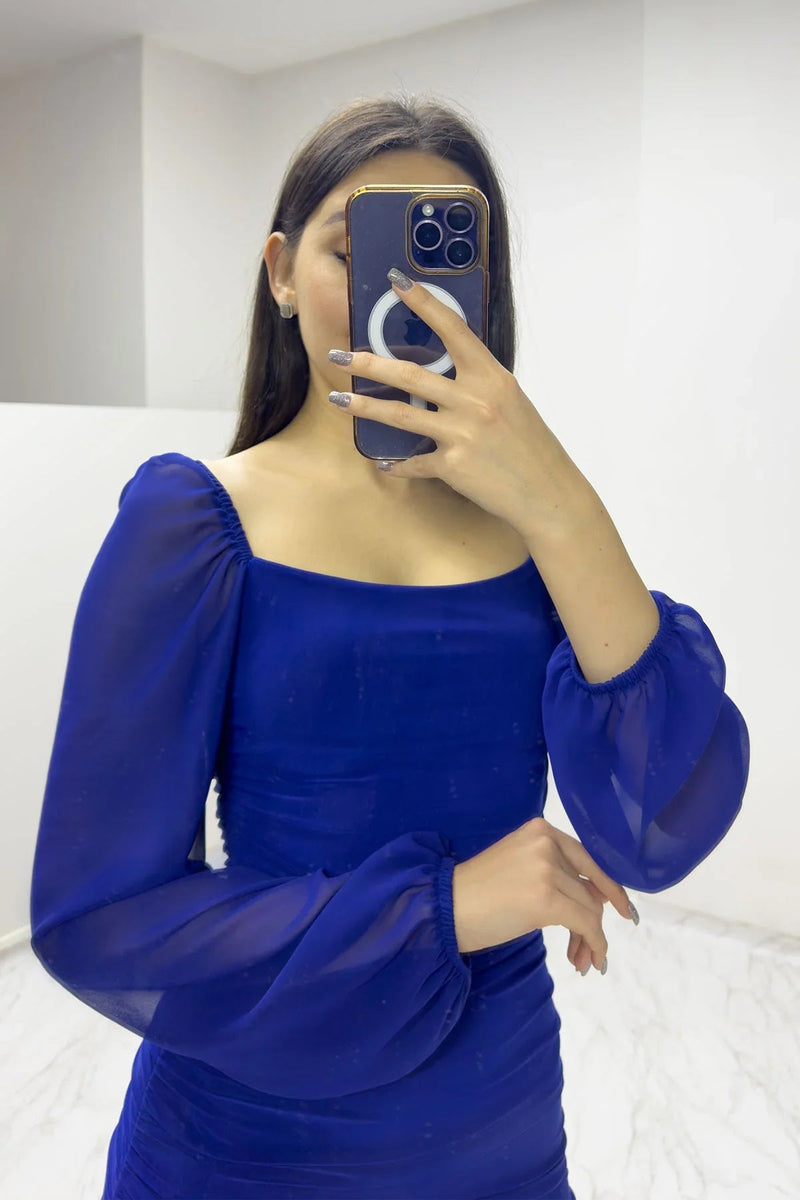 Women's Saxe Bluesi Square Neck Draped Dress